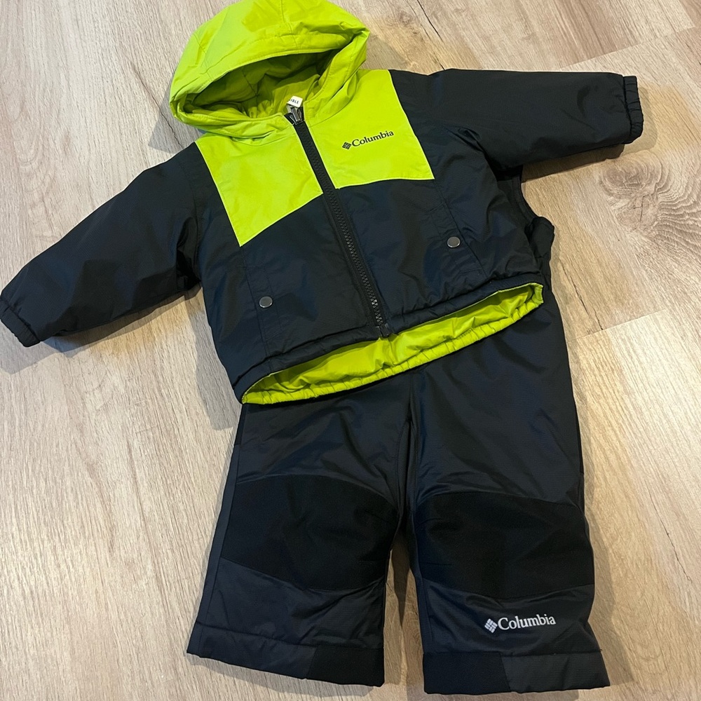 Columbia Black and Neon Green Kids' Snowsuit 6-12M